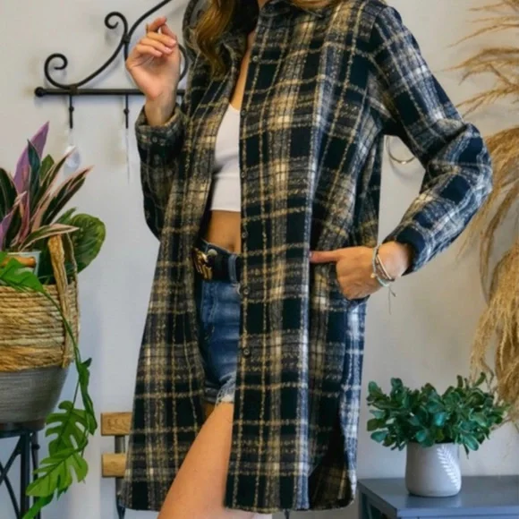 Long Flannel Plaid Shirt - Picture 2 of 8